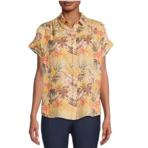 Button-Front Tropical Print Shirt w/ Short Sleeves Size Small (4-6) Time and Tru